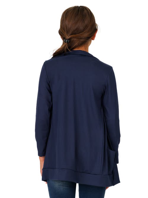 24sevenkid Open Front Long Sleeve Pocket Cardigan In Navy