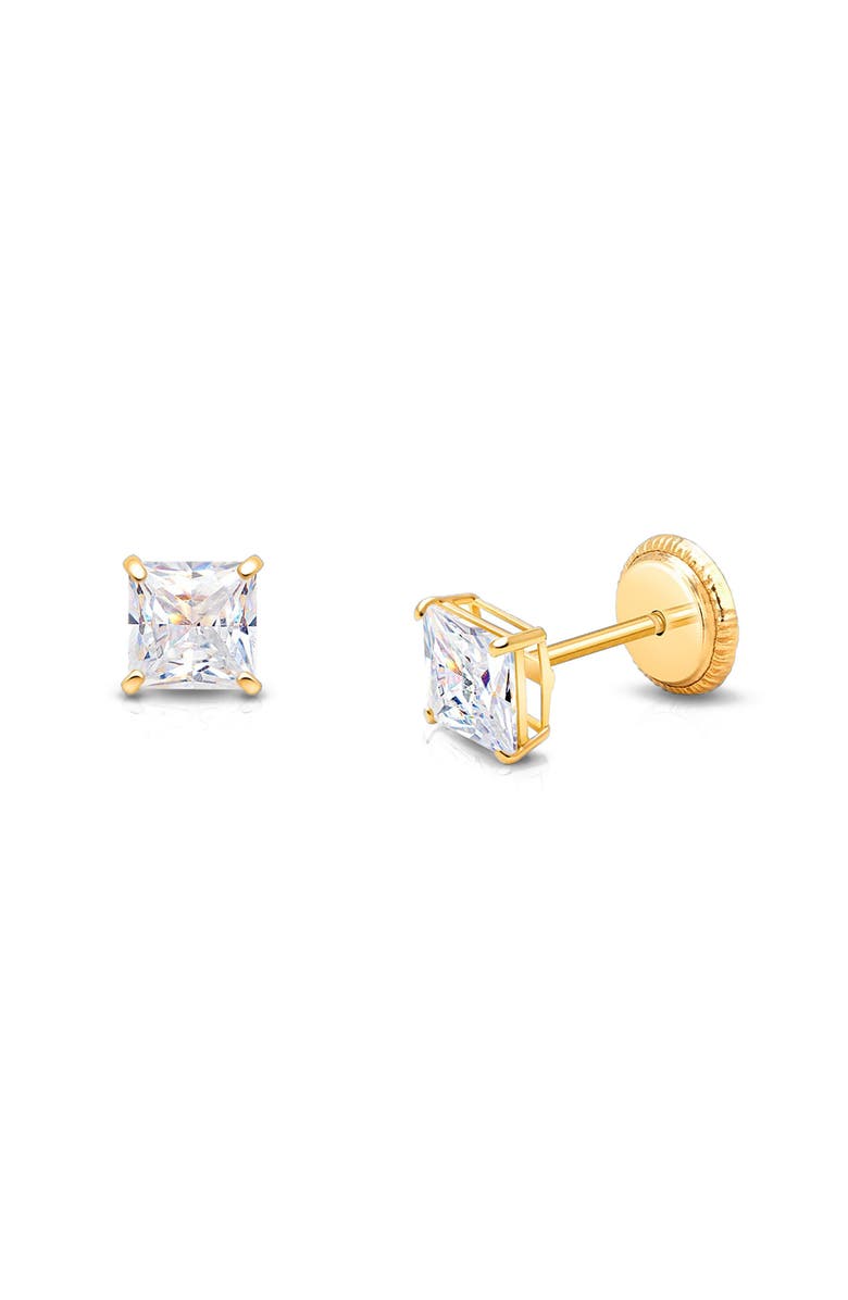 Tiny Blessings 14K Gold 4mm Princess Cut Studs Screw Back Earrings, Main, color, 14K Yellow Gold