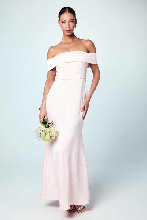 Satin Bardot Maxi Bridesmaid Dress