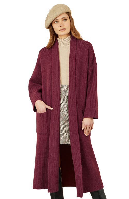 Yumi Knitted Maxi Cardigan With Pockets In Burgundy