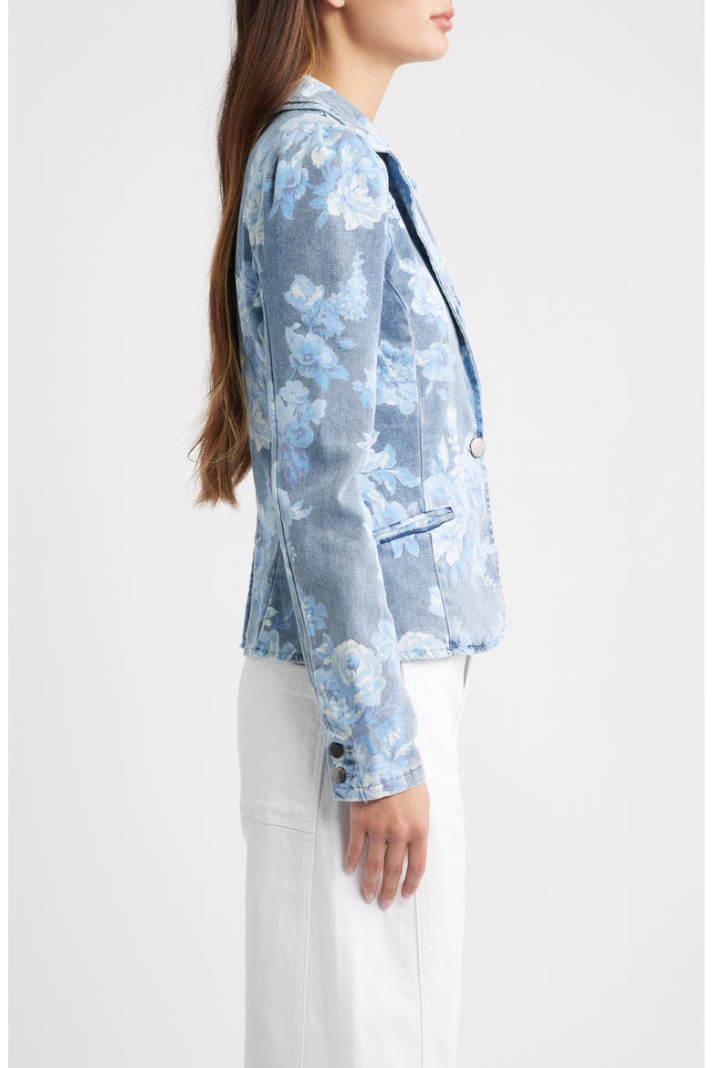 Floral Puff Sleeve Denim Jacket, Alternate, color, INDIGO