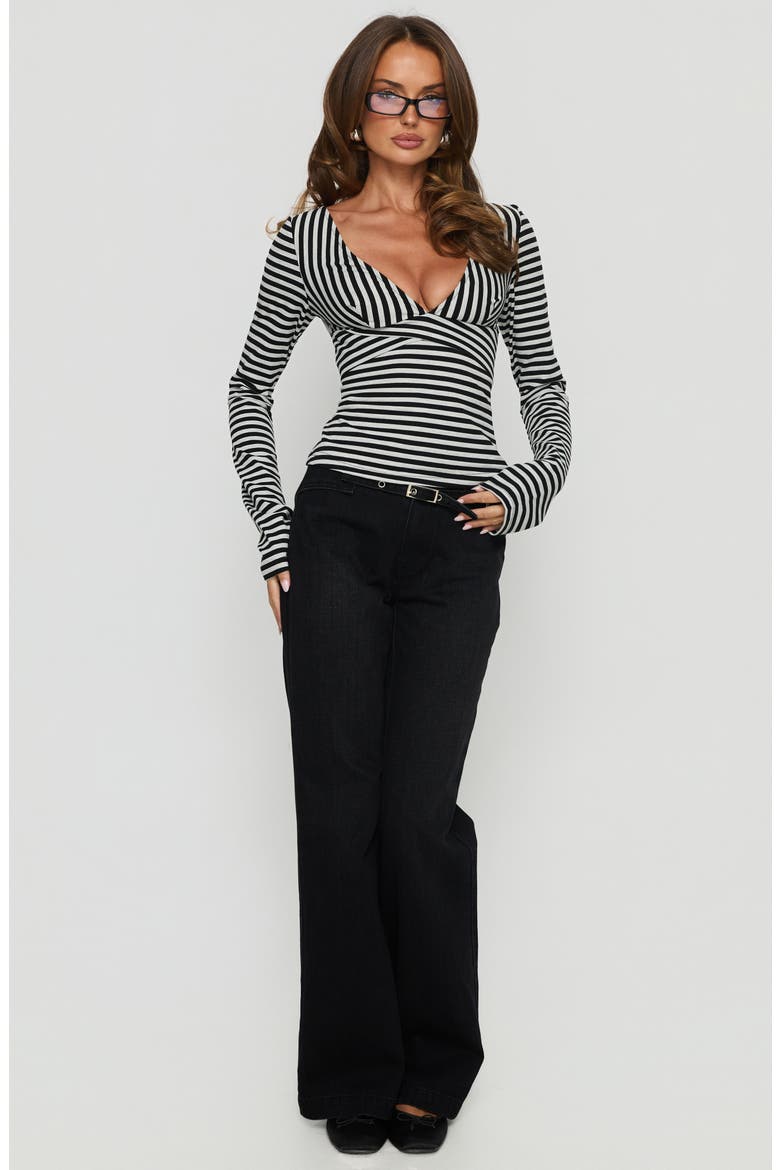 Madelon Long Sleeve Wrap Top, Alternate, color, BLACK / GREY STRIPE
