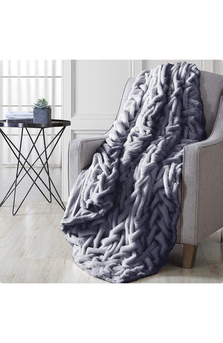 Modern Threads Luxury Solid Braided Faux Fur Throw - 50"x60" - Gray, Main, color, Gray