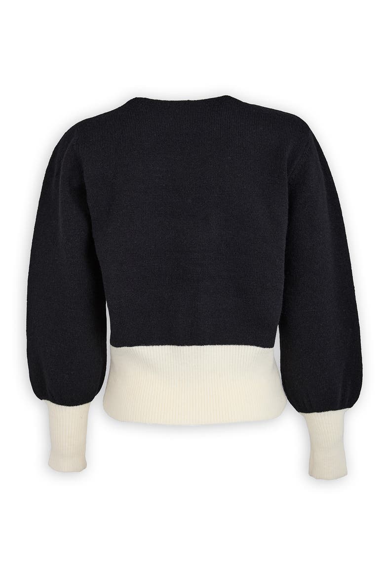 Ruffled Bloom Pullover Sweater, Alternate, color, BLACK