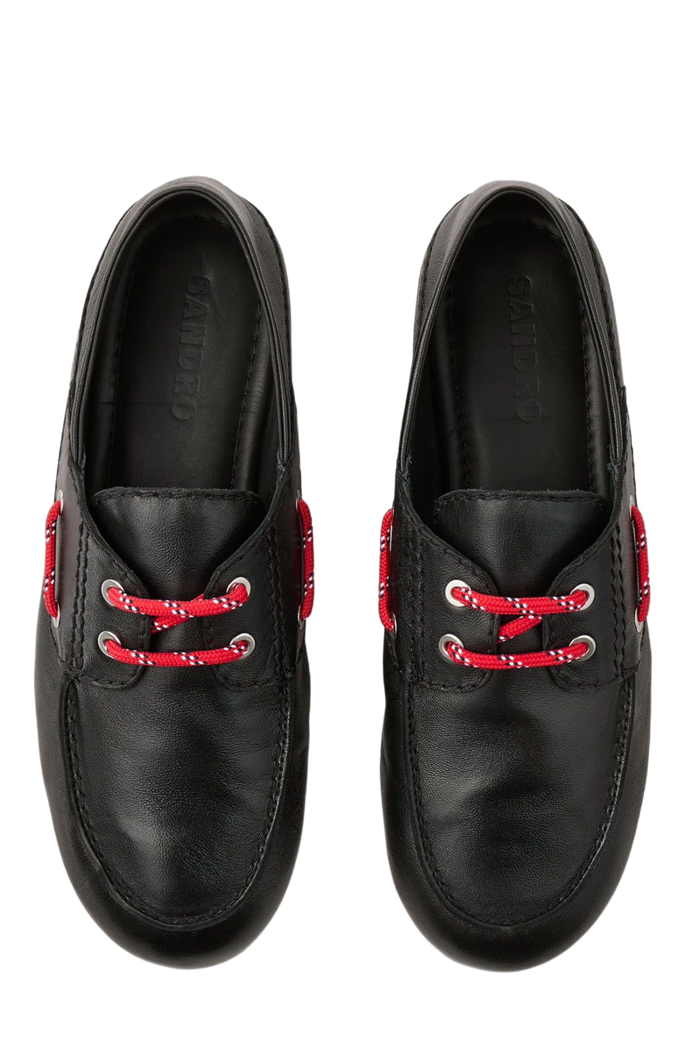 SANDRO Leather boat shoe loafers, Alternate, color, 