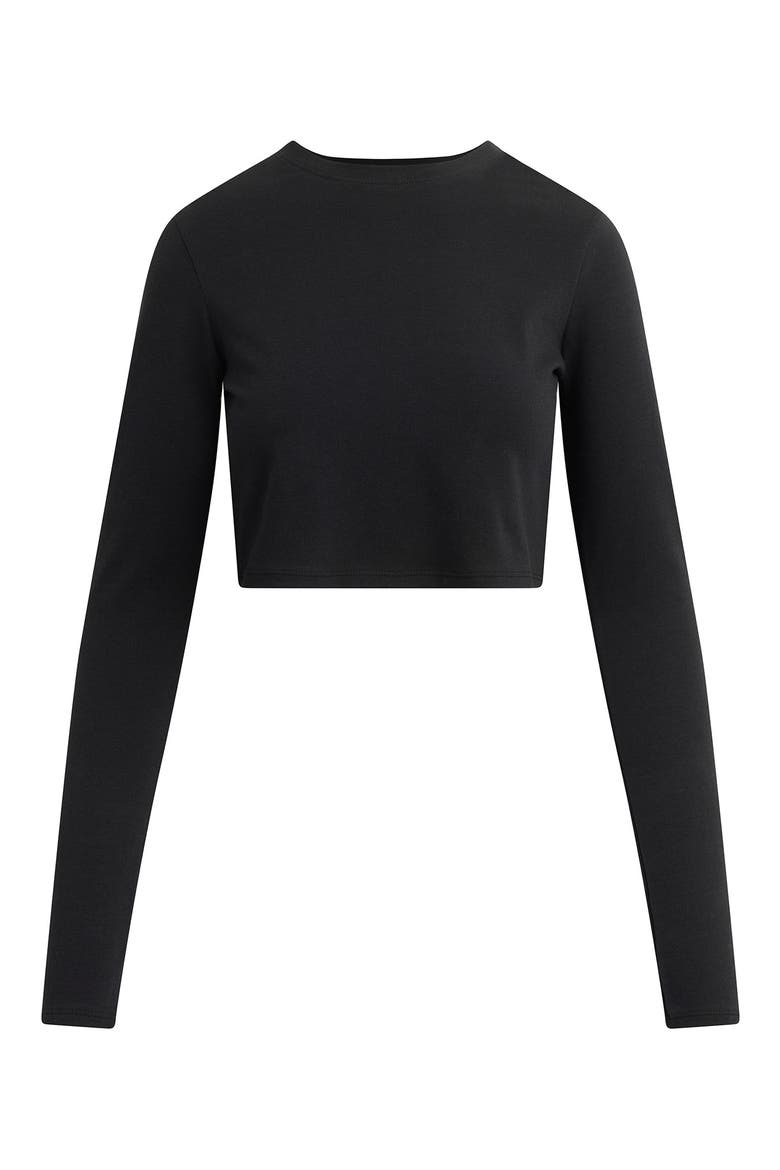 The Laura Stretch Cotton Long Sleeve Crop T-Shirt, Alternate, color, BLACK