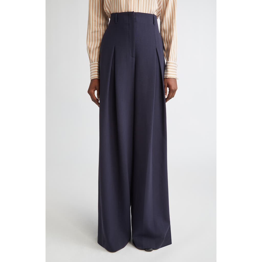 Lafayette 148 New York Warren Inverted Pleat Stretch Wool Wide Leg Pants In Blue