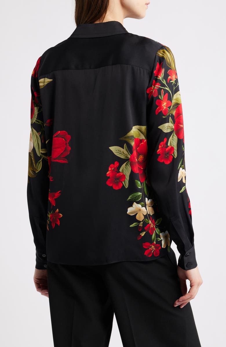 Elie Tahari The Shae Floral Stretch Silk Button-Up Shirt, Alternate, color, Lovestruck Black