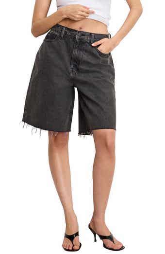 Good American Good Extreme Raw Hem Denim Barrel Shorts