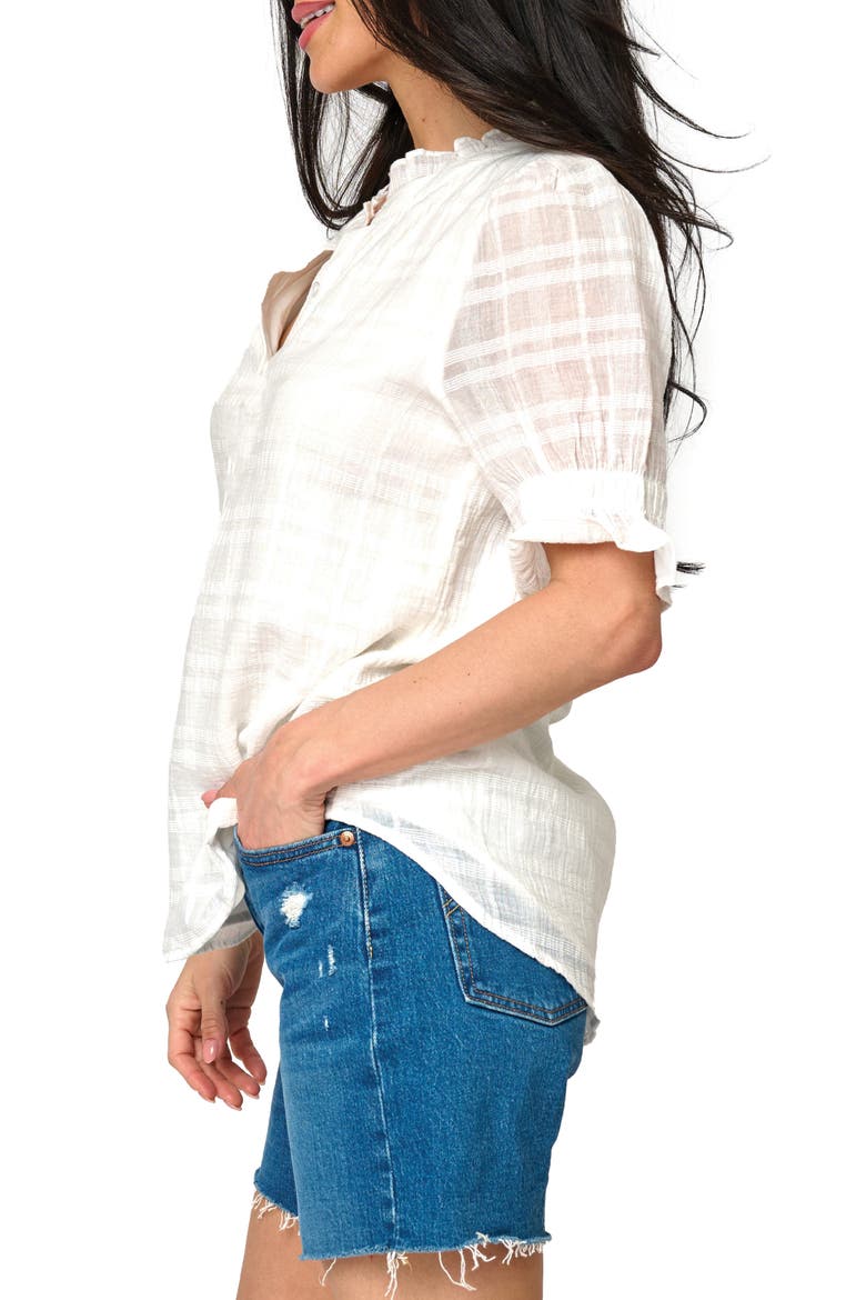 Dianthus Crinkle Cotton Henley Top, Alternate, color, WHITE