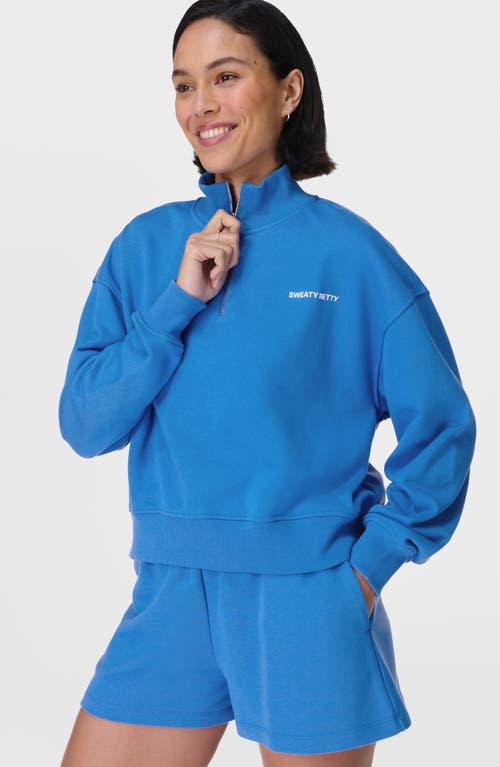 Sweaty Betty Womens Revive Half-zip Cropped Stretch-jersey Sweatshirt Tidal Blue In Tidal Blue