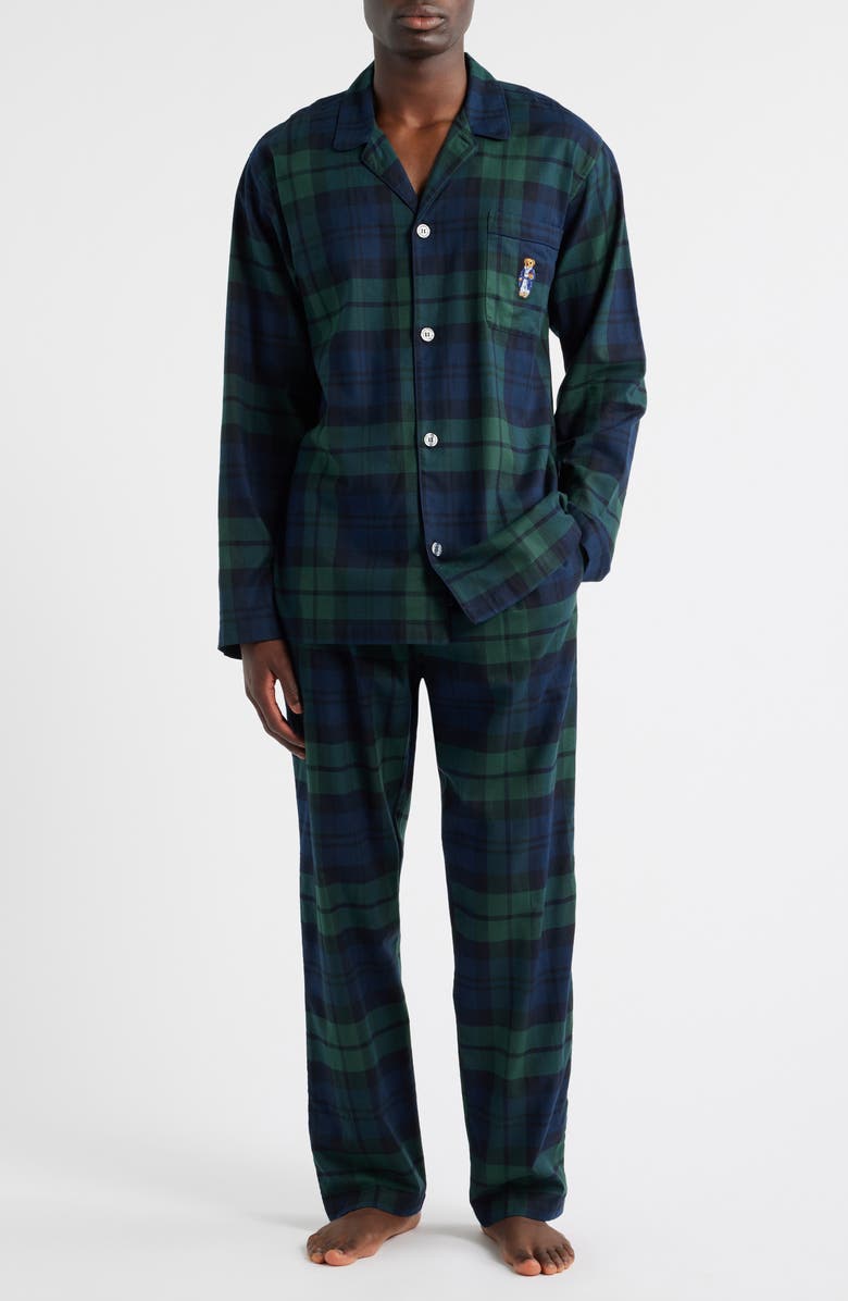 Polo Ralph Lauren Plaid Cotton Flannel Pajamas, Main, color, Blackwatch Plaid