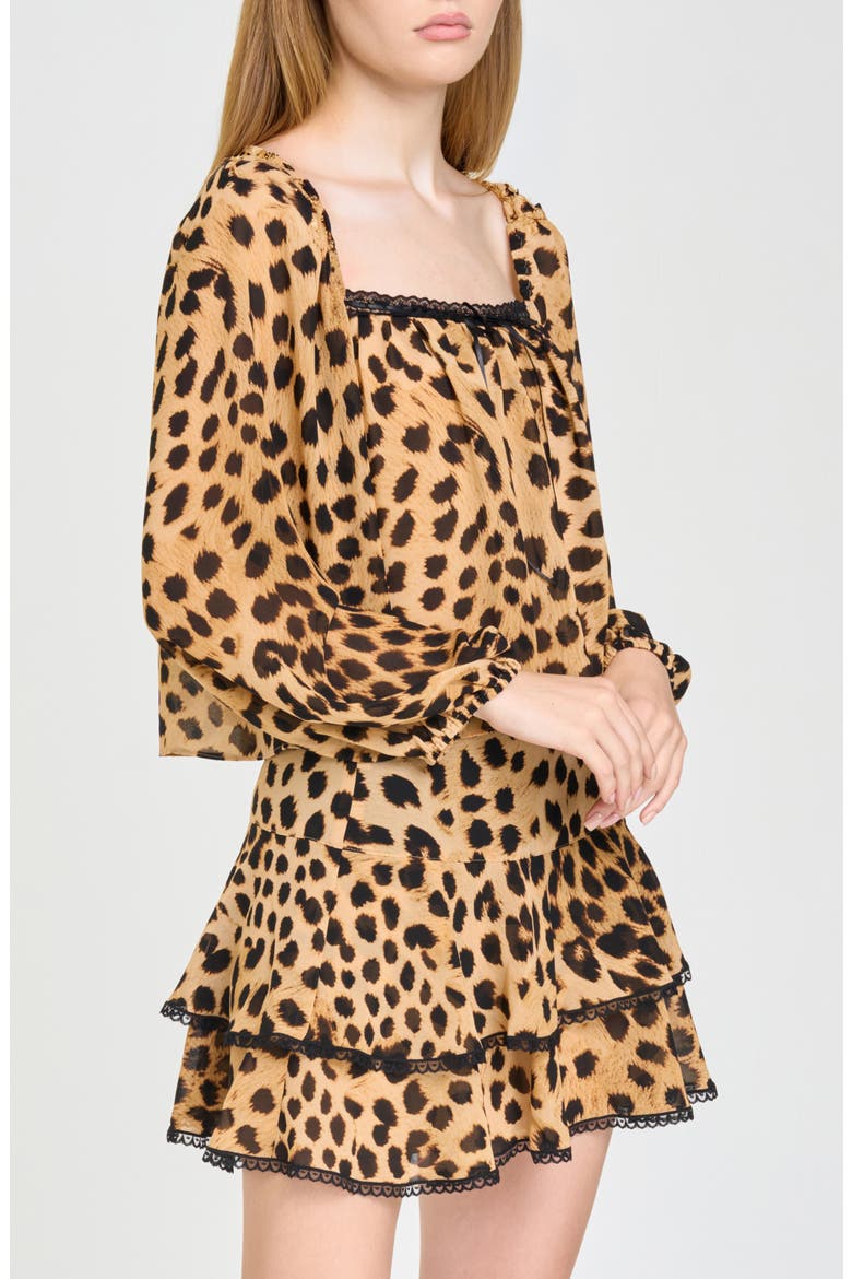 Fae Lace Trimmed Square Neck Top, Alternate, color, TAN CHEETAH