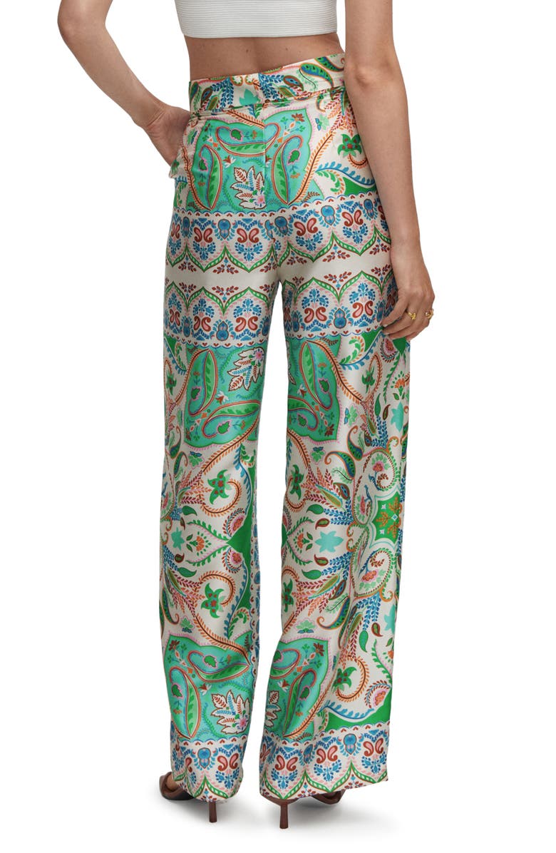 MANGO Paisley Wide Leg Satin Pants, Alternate, color, Off White