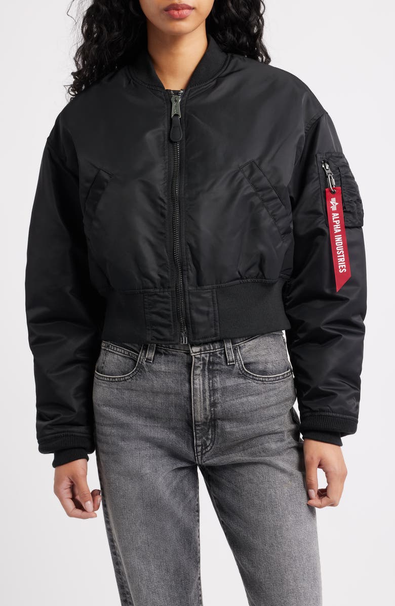 Alpha Industries MA-1 Crop Flight Jacket, Alternate, color, Black