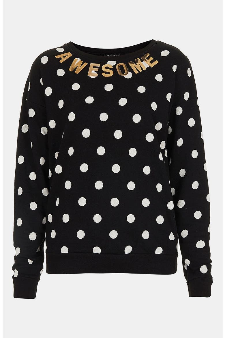 Spotted Slogan Sweatshirt, Alternate, color, BLACK