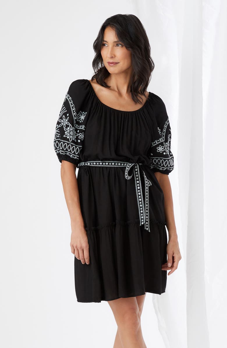 Karen Kane Embroidered Puff Sleeve Dress, Alternate, color, 