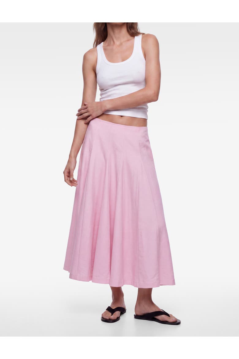 A-Line Pleated Cotton Midi Skirt, Alternate, color, PINK