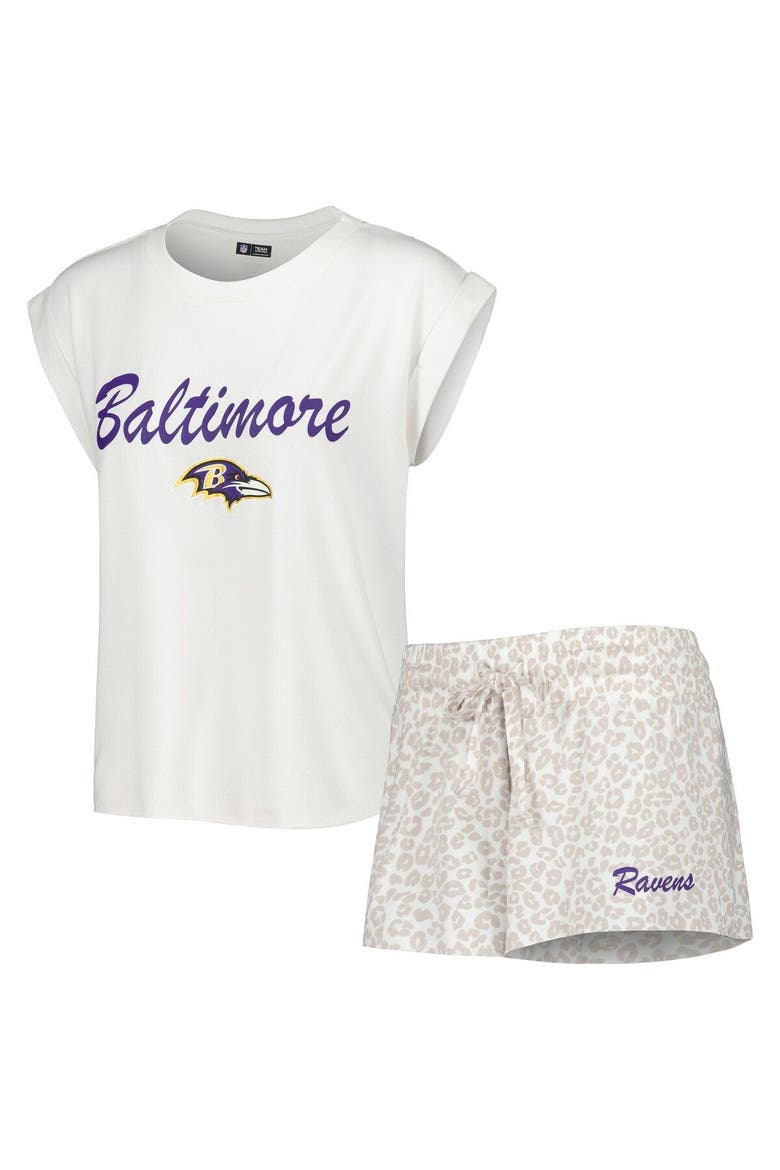 Women's Concepts Sport White/Cream Baltimore Ravens Montana Knit T-Shirt & Shorts Sleep Set, Main, color, White