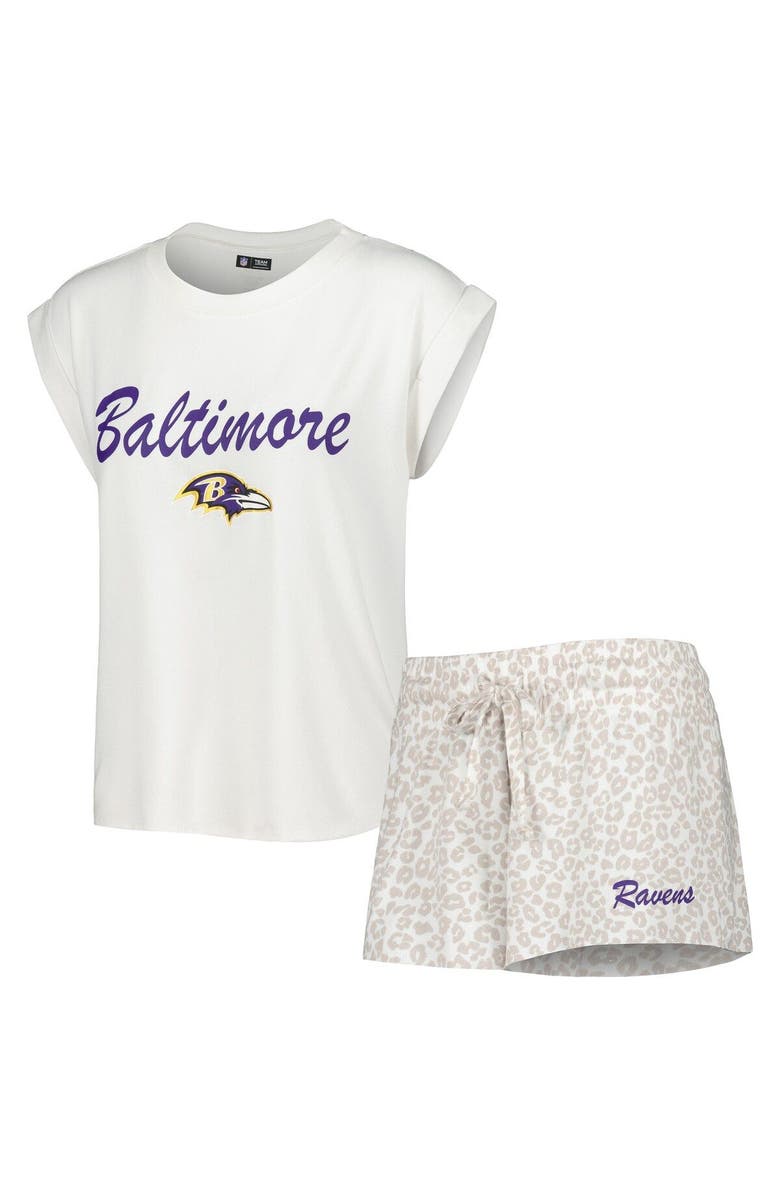 CONCEPTS SPORT Women's Concepts Sport White/Cream Baltimore Ravens Montana Knit T-Shirt & Shorts Sleep Set, Main, color,