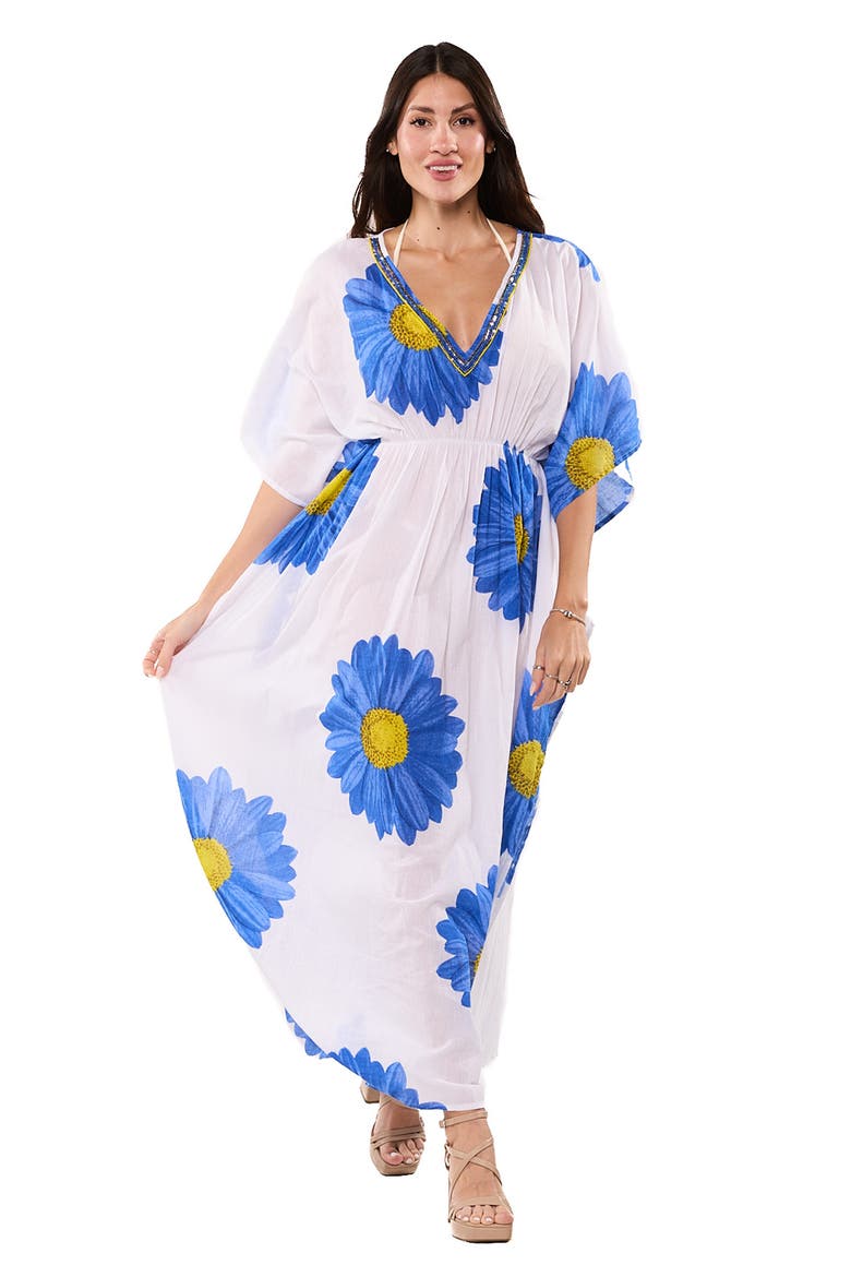 Longline Cover-Up Caftan, Alternate, color, WHITE