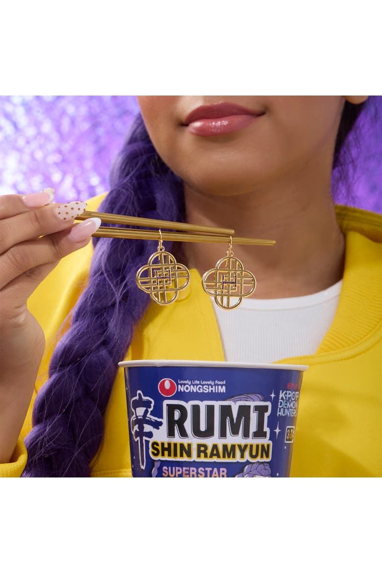 Huntrix Logo Dangle Earrings Official License, Gold-Tone Huntix Earrings, K-Pop Gifts, Alternate, color, Gold-Tone