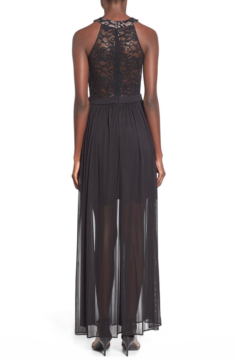 Morgan & Co. Lace Halter Chiffon Maxi Dress, Alternate, color, 