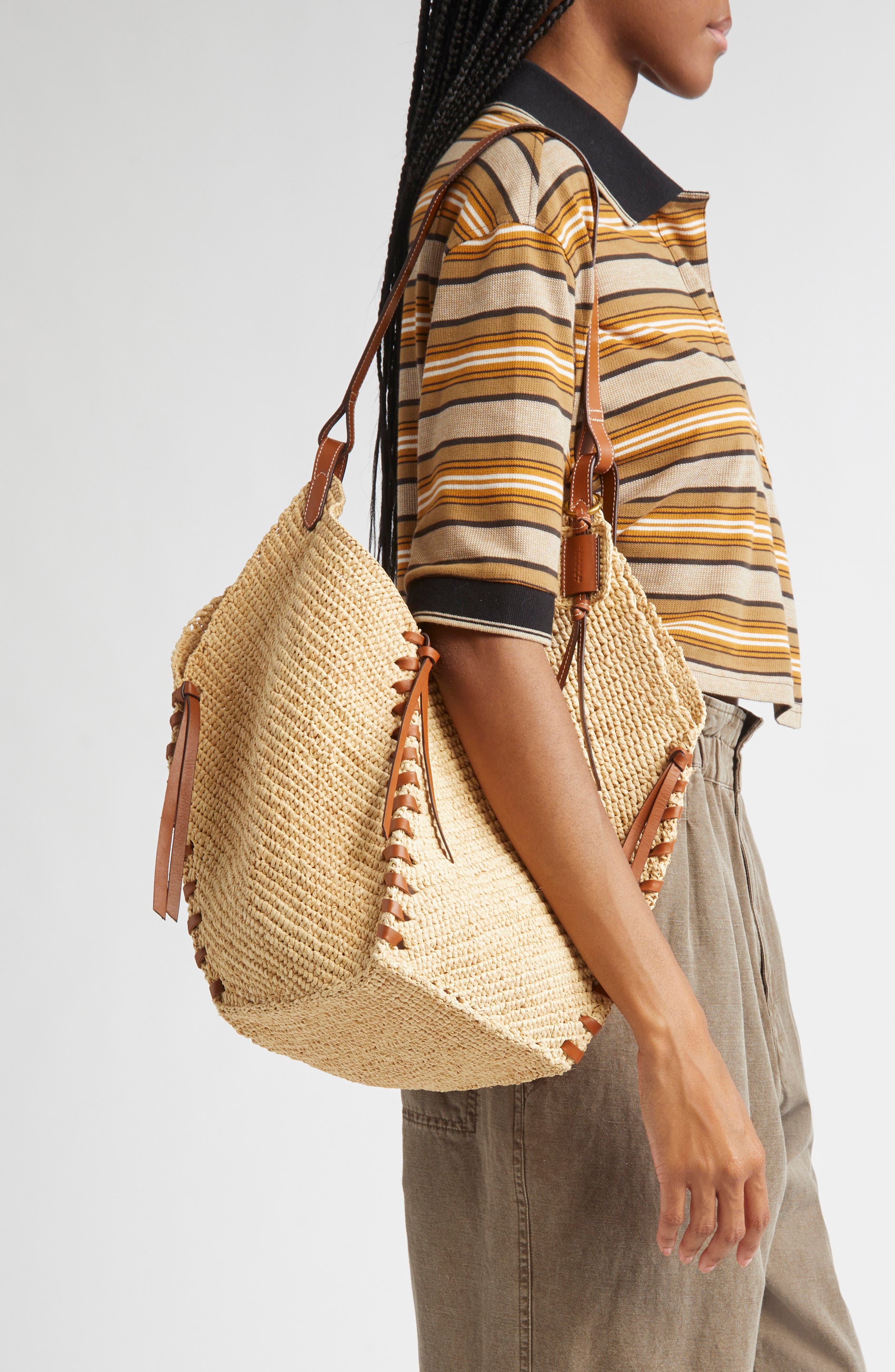 Isabel Marant Tampa Woven Raffia Tote, Alternate, color, Natural/ Cognac