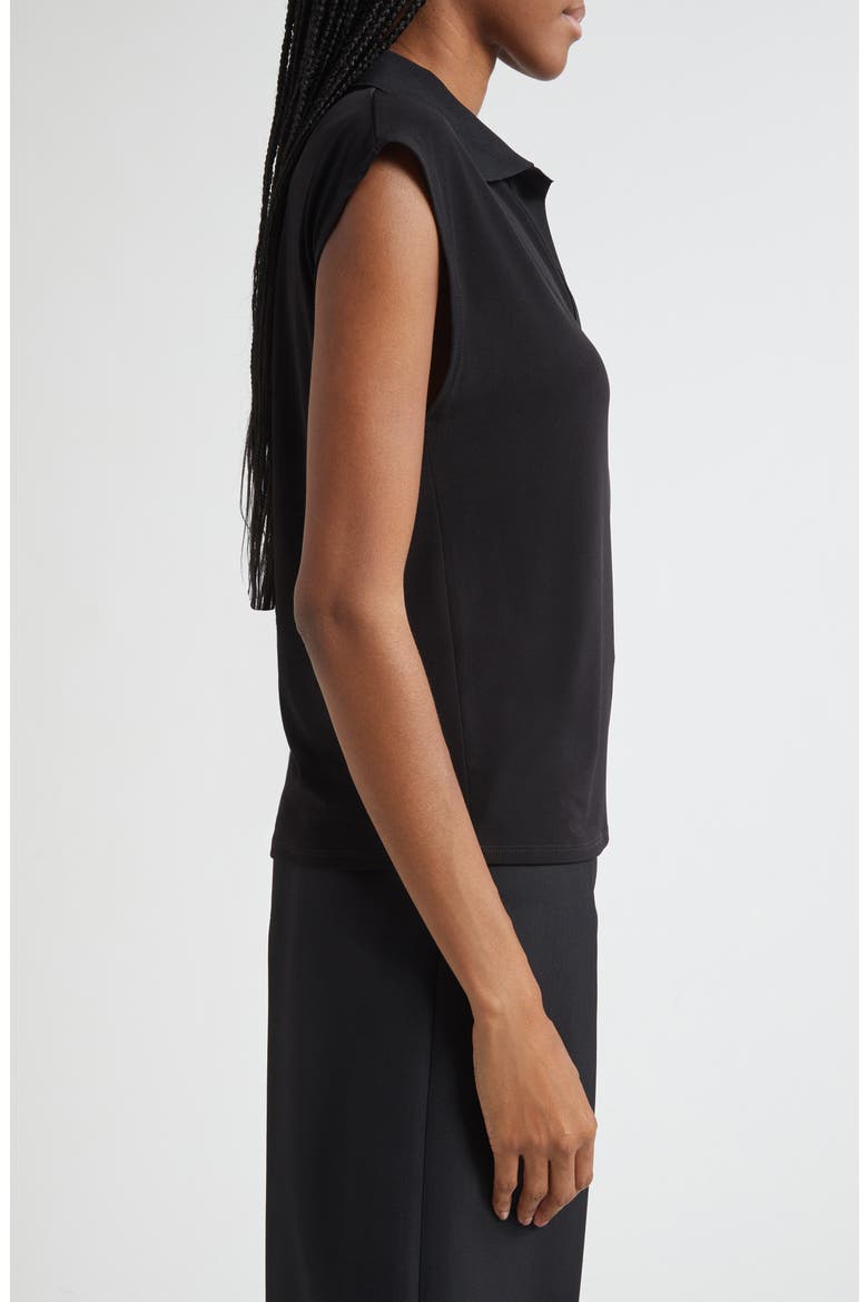 Cap Sleeve Johnny Collar Polo, Alternate, color, BLACK