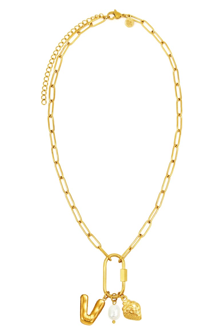 Carabiner Initial Necklace, Main, color, GOLD-V