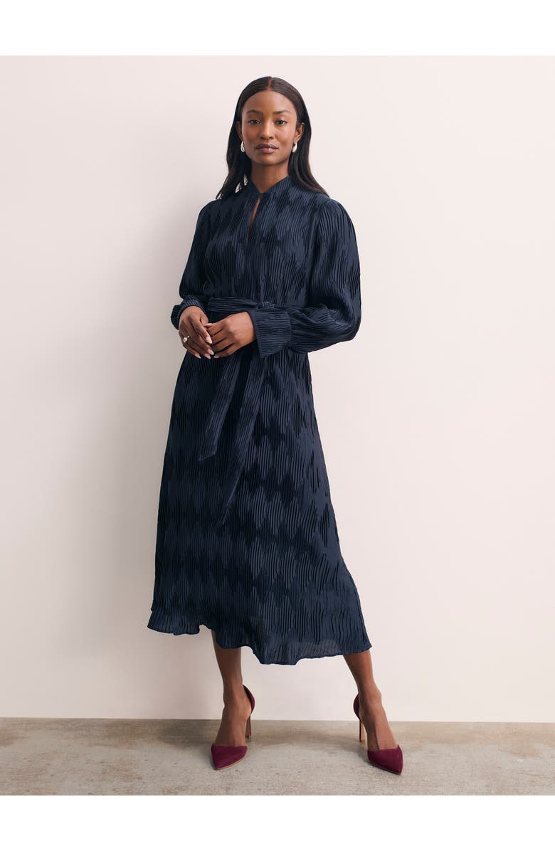 The Fold Aurellie Long Sleeve Tie Waist Dress, Main, color, Navy