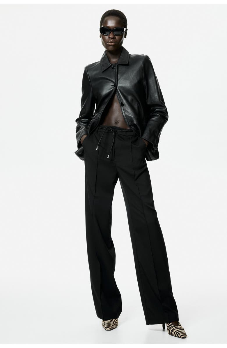H&M Straight Belted Trousers, Alternate, color, Black