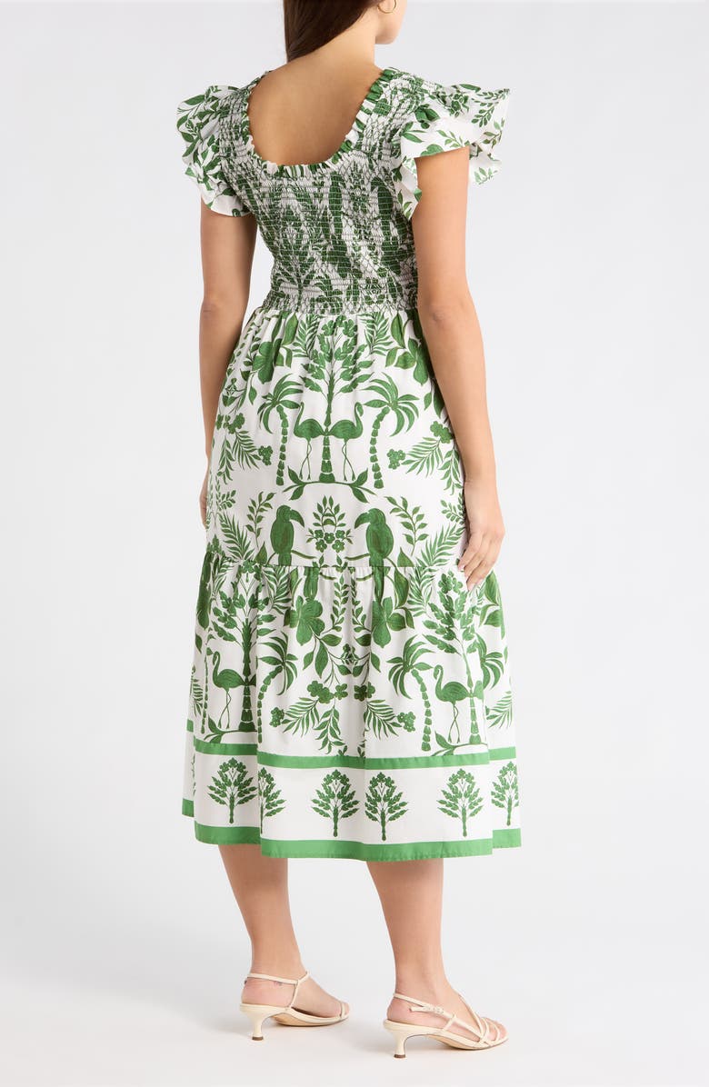 SUGARLIPS Double Ruffle Smocked Bodice Midi Sundress, Alternate, color, White/ Green