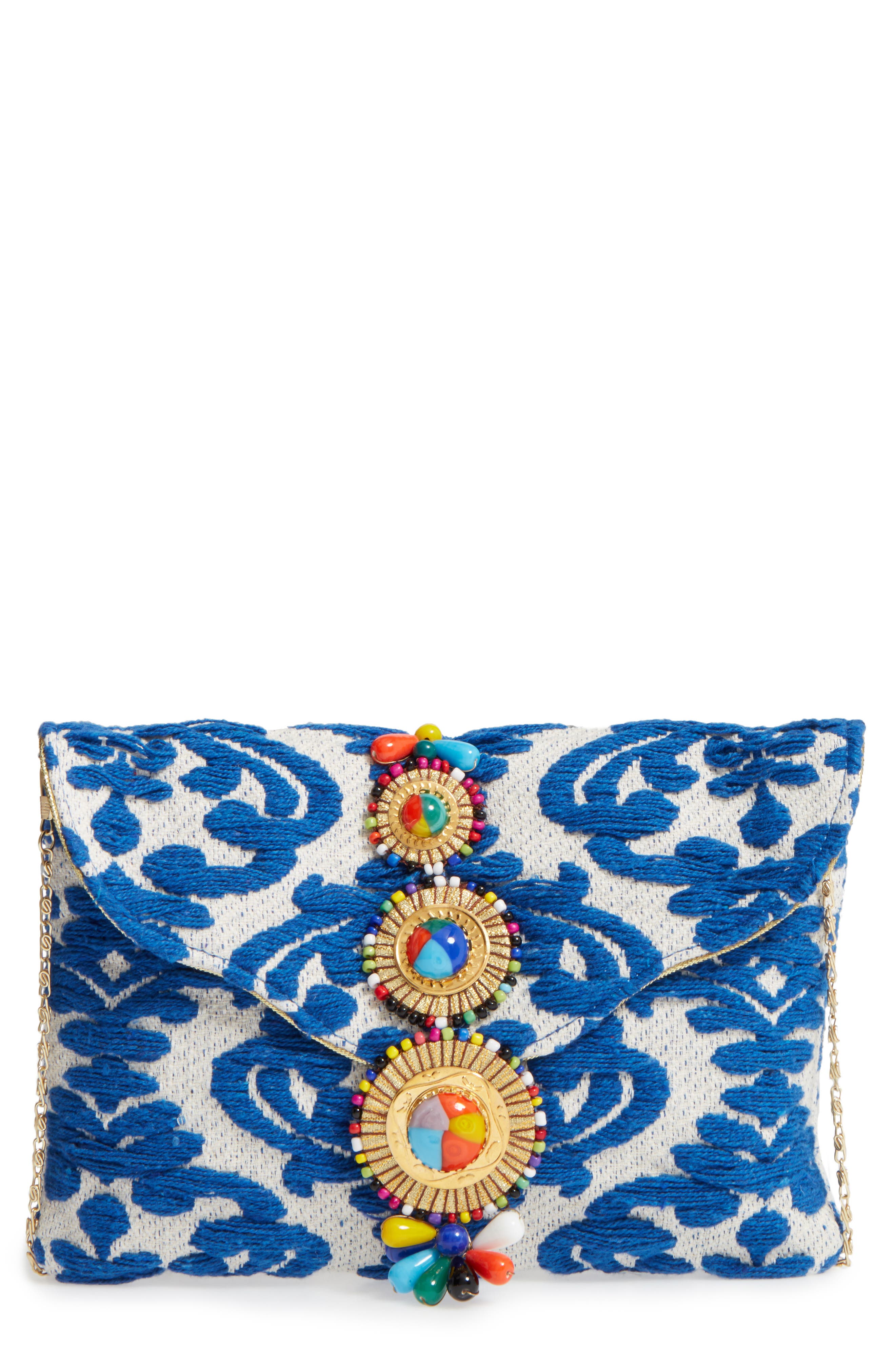 STEVEN by Steve Madden Beaded & Embroidered Clutch, Main, color, 