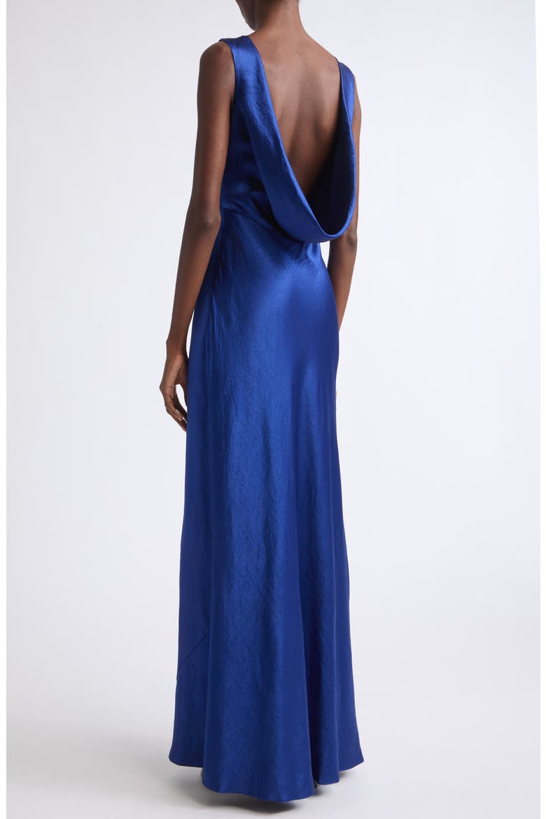 Cowl Back Satin Gown, Alternate, color, COBALT