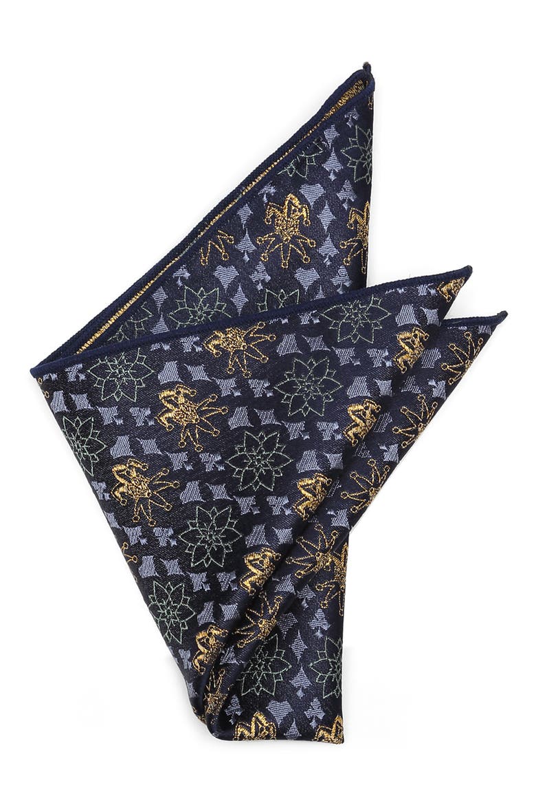 Metallic Joker Silk Pocket Square, Main, color, BLUE