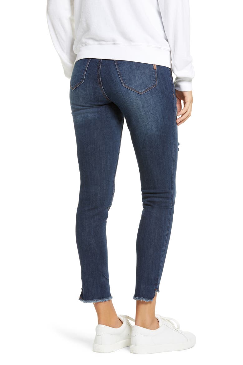 Maternity Distressed Step Hem Skinny Jeans, Alternate, color, ELENI