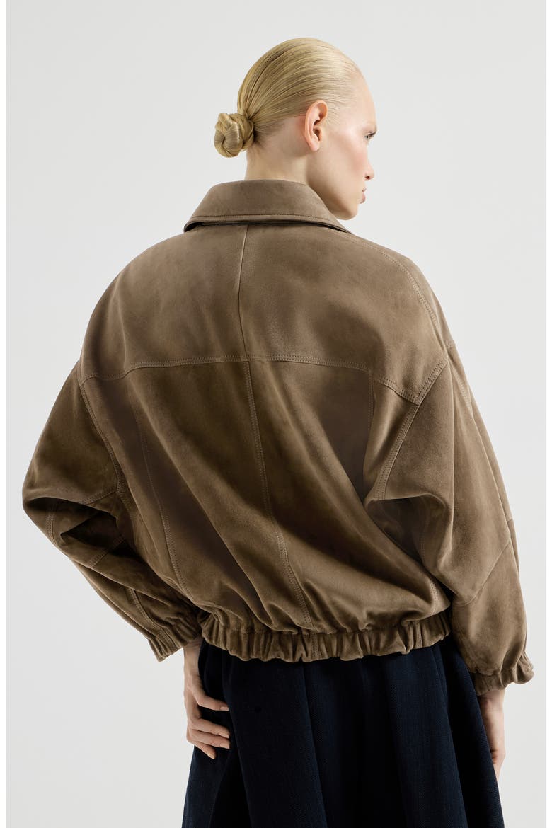 Couture suede outerwear jacket with shiny zipper pull, Alternate, color, Origano