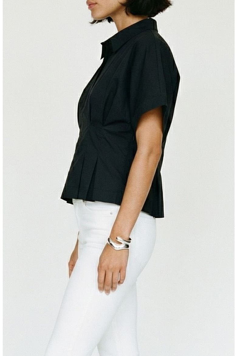 Pleated Button Half Placket Peplum Hem Shirt, Alternate, color, BLACK