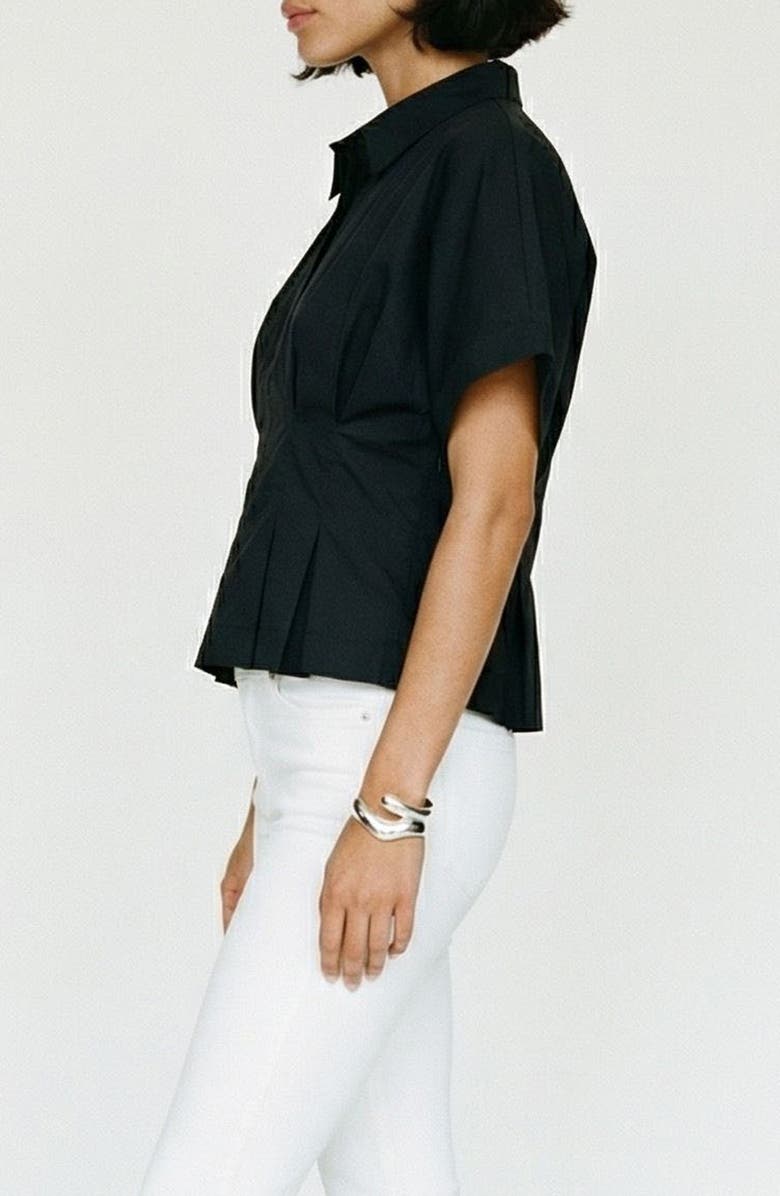 VERO MODA Pleated Button Half Placket Peplum Hem Shirt, Alternate, color, Black