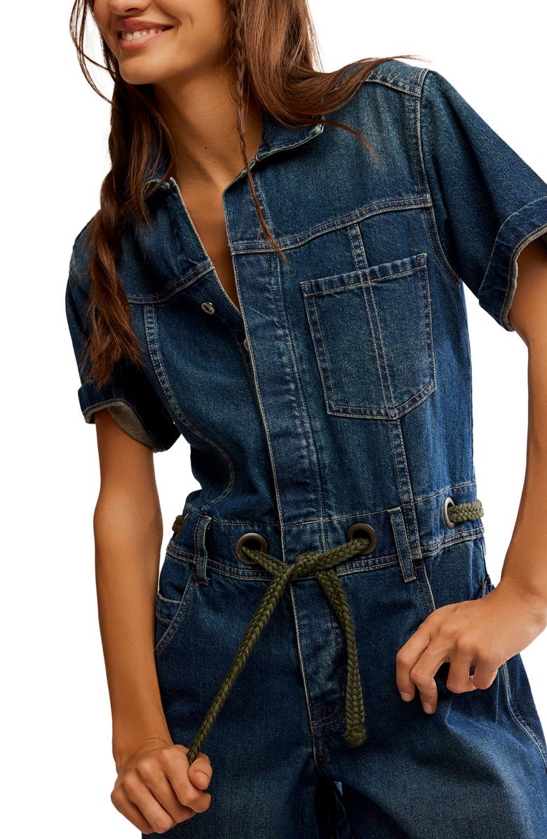 Free People Edison Wide Leg Denim Jumpsuit, Alternate, color,