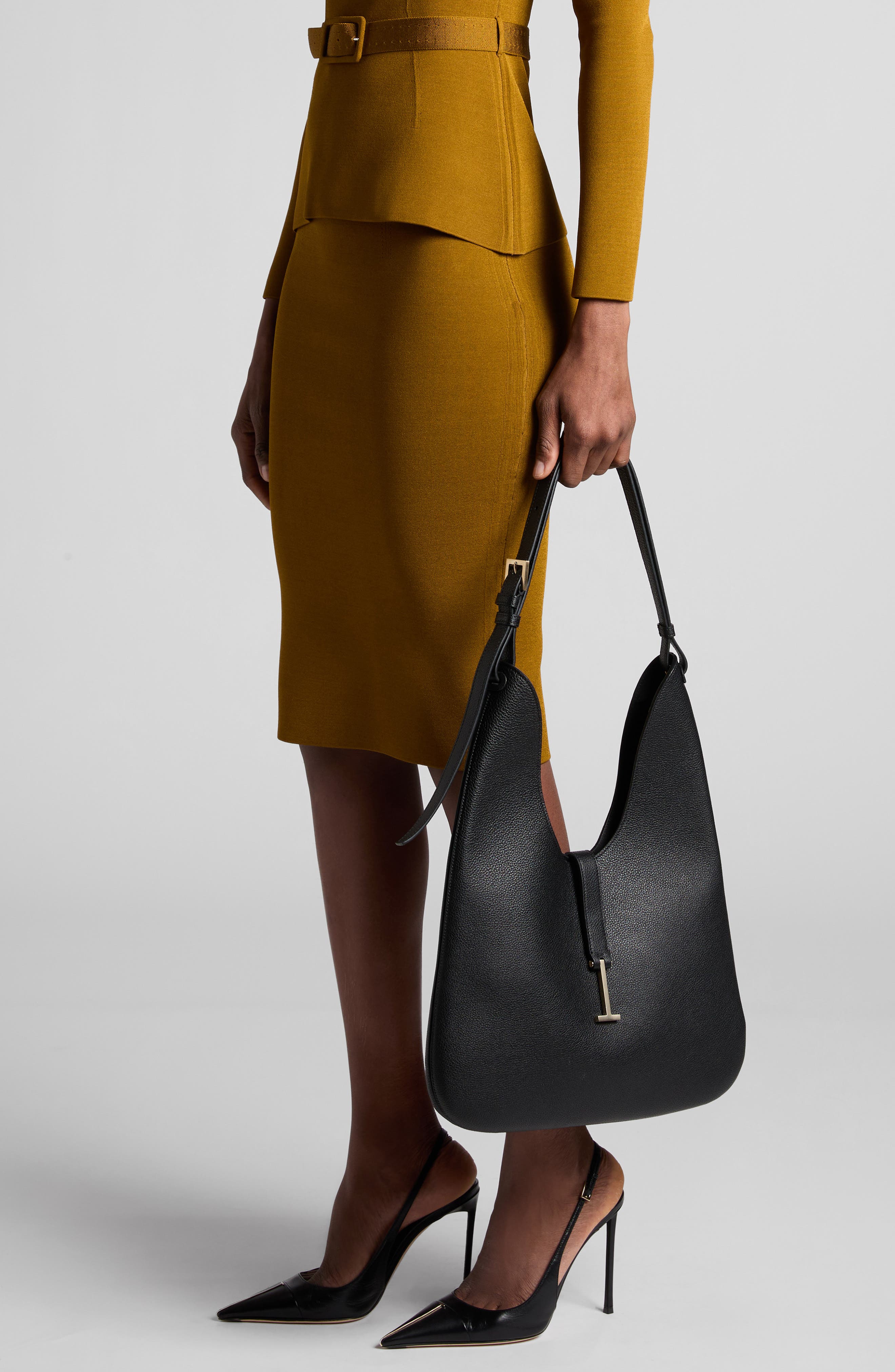 Medium Kara Grained Leather Hobo Bag, Alternate, color, BLACK