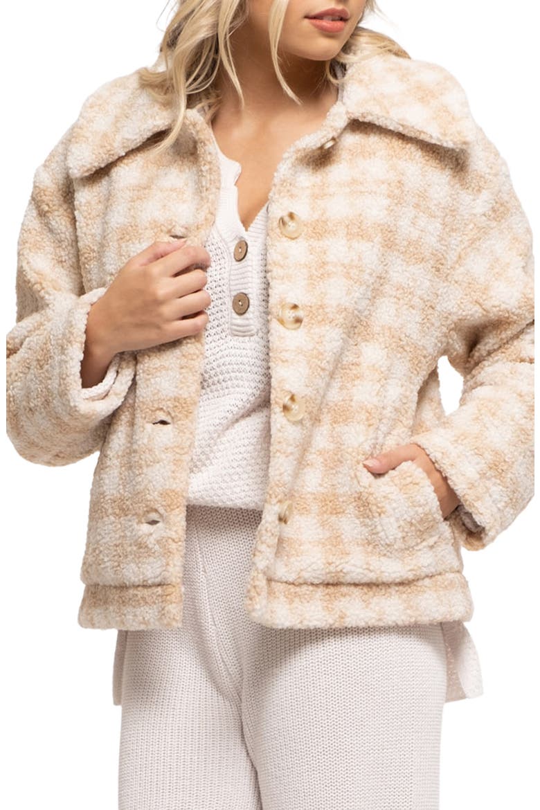 Houndstooth Faux Shearling Jacket, Main, color, BEIGE