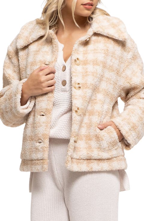 Houndstooth Faux Shearling Jacket