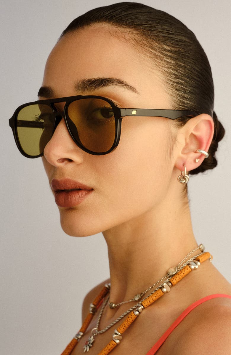 Le Specs Tragic Magic 56mm Aviator Sunglasses, Alternate, color, Black / Olive Tint