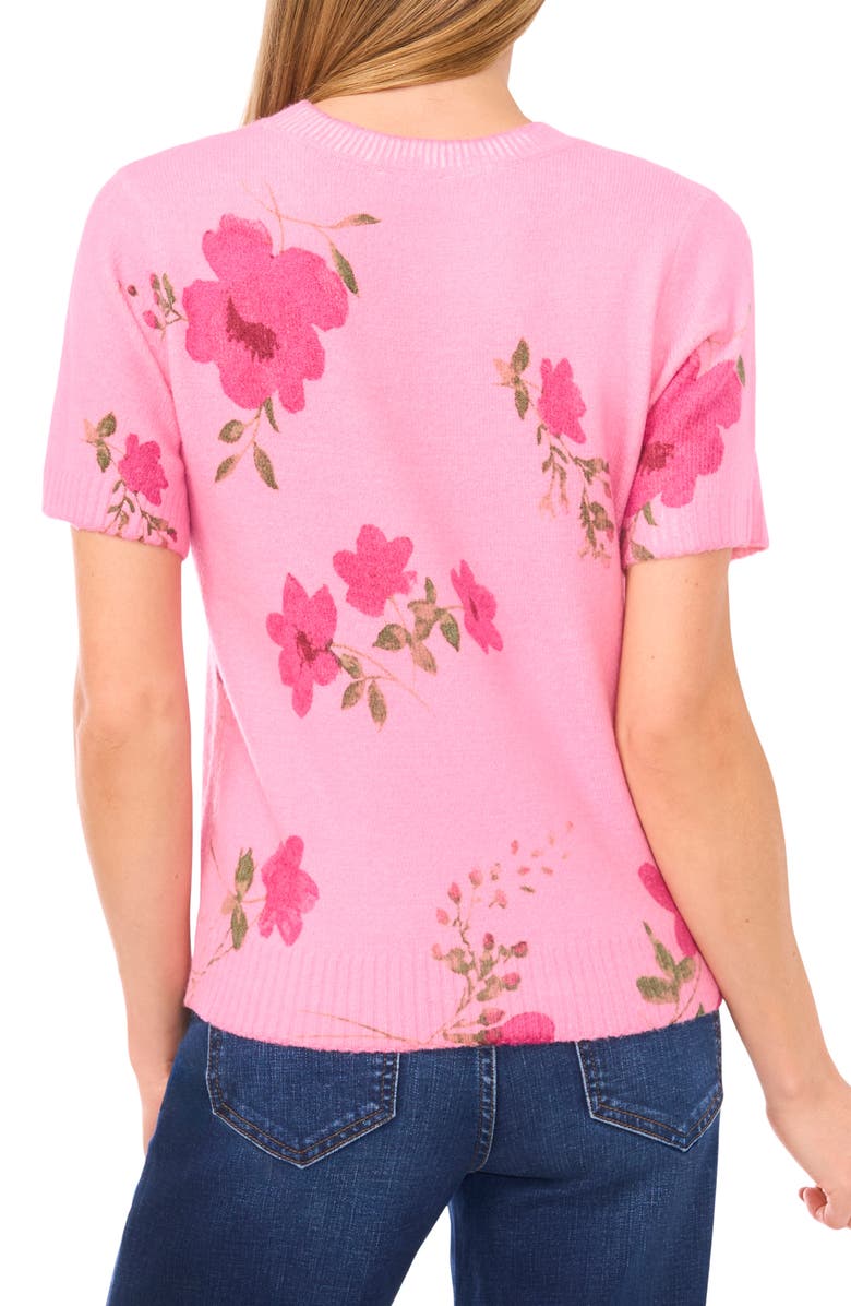 CeCe Floral Short Sleeve Sweater, Alternate, color, Gin Fizz
