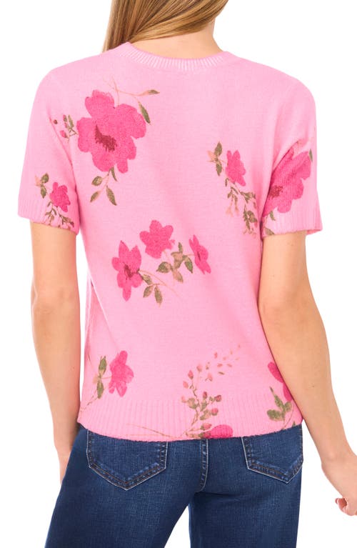 Cece Floral Short Sleeve Sweater In Pink