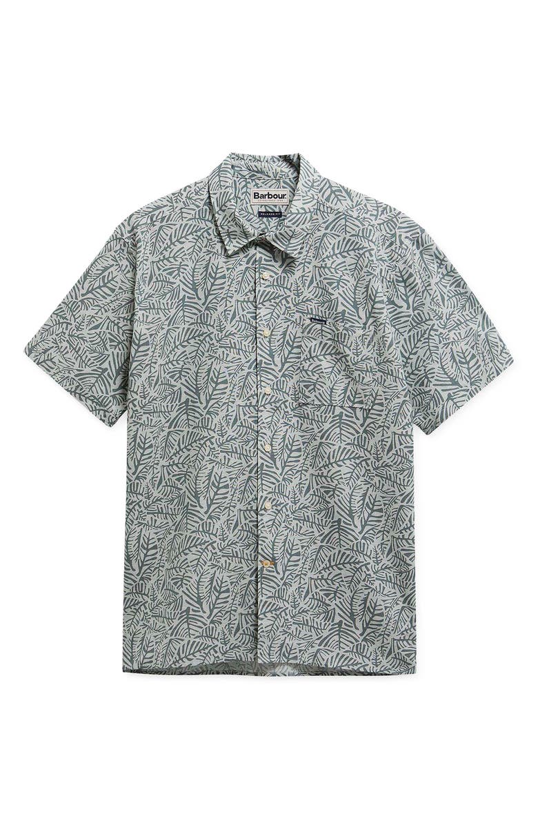 Barbour Dearham Leaf Print Short Sleeve Linen & Cotton Button-Up Shirt, Alternate, color, Dusty Slate
