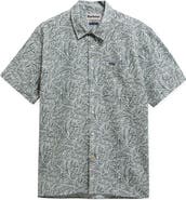 Barbour Dearham Leaf Print Short Sleeve Linen & Cotton Button-Up Shirt
