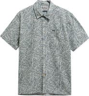 Barbour Dearham Leaf Print Short Sleeve Linen & Cotton Button-Up Shirt